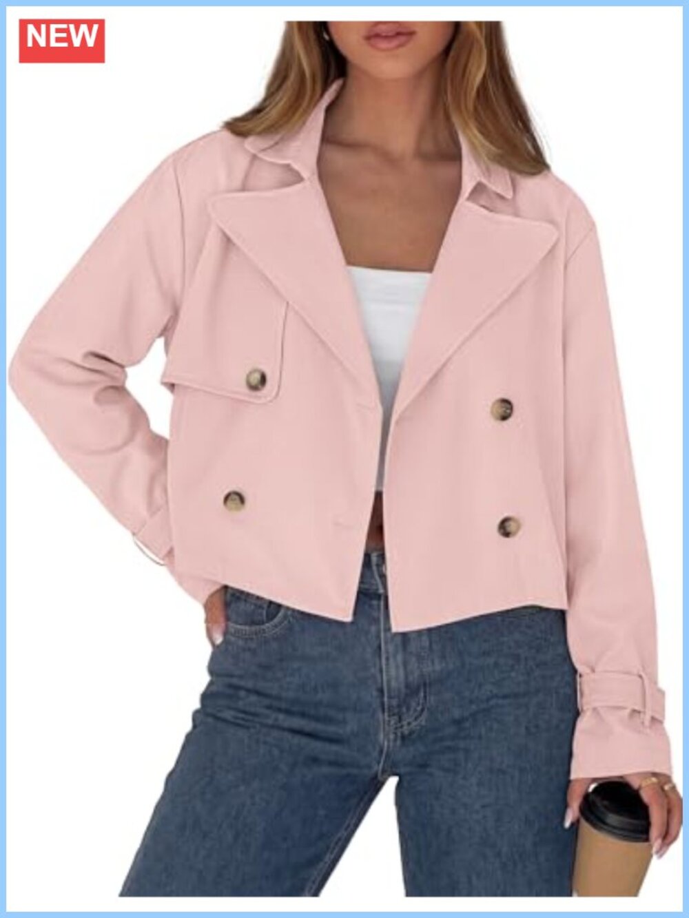 Cropped Trench Coat for Women Double Breasted Short Jacket Lightweight